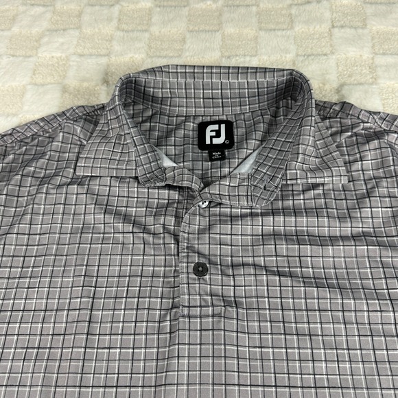 FootJoy Men's Large Gray Plaid Polo Shirt Sunnyside Country Club Sleeve Logo - Picture 4 of 13